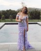 Sheath/Column Off-the-shoulder Tulle Lace 3D Floral Prom Dresses