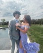 Sheath/Column Off-the-shoulder Tulle Lace 3D Floral Prom Dresses