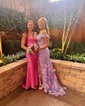 Sheath/Column Off-the-shoulder Tulle Lace 3D Floral Prom Dresses