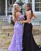 Sheath/Column Off-the-shoulder Tulle Lace 3D Floral Prom Dresses