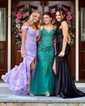 Sheath/Column Off-the-shoulder Tulle Lace 3D Floral Prom Dresses