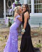 Sheath/Column Off-the-shoulder Tulle Lace 3D Floral Prom Dresses