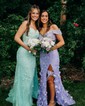 Sheath/Column Off-the-shoulder Tulle Lace 3D Floral Prom Dresses