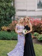 Sheath/Column Off-the-shoulder Tulle Lace 3D Floral Prom Dresses