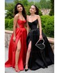 Ball Gown V-neck Satin Corset Prom Dresses With Ruched
