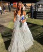 Ball Gown Strapless Tulle Ruffle Tiered Prom Dresses