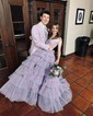 Ball Gown Strapless Tulle Ruffle Tiered Prom Dresses