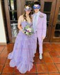 Ball Gown Strapless Tulle Ruffle Tiered Prom Dresses