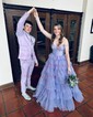 Ball Gown Strapless Tulle Ruffle Tiered Prom Dresses