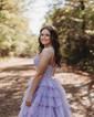 Ball Gown Strapless Tulle Ruffle Tiered Prom Dresses