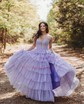 Ball Gown Strapless Tulle Ruffle Tiered Prom Dresses