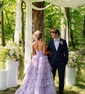 Ball Gown Strapless Tulle Ruffle Tiered Prom Dresses