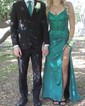 Sheath/Column V-neck Ruched Jersey Prom Dresses With Appliques