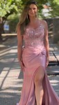 Sheath/Column V-neck Ruched Jersey Prom Dresses With Appliques