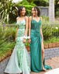 Sheath/Column V-neck Ruched Jersey Prom Dresses With Appliques