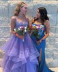 Ball Gown Off-the-shoulder Tulle Tiered Prom Dresses With Appliques