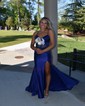 Mermaid V-neck Satin Corset Prom Dresses With Ruched