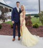 Mermaid V-neck Tulle Corset Prom Dresses With Appliques