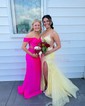 Mermaid V-neck Tulle Corset Prom Dresses With Appliques