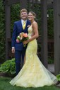 Mermaid V-neck Tulle Corset Prom Dresses With Appliques