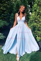 A-line V-neck Jersey Prom Dresses With Ruched