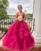 Princess V-neck Organza Tiered Prom Dresses With Appliques