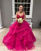 Princess V-neck Organza Tiered Prom Dresses With Appliques