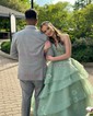 Princess V-neck Organza Tiered Prom Dresses With Appliques