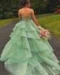 Princess V-neck Organza Tiered Prom Dresses With Appliques
