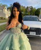 Princess V-neck Organza Tiered Prom Dresses With Appliques