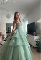 Princess V-neck Organza Tiered Prom Dresses With Appliques