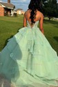 Princess V-neck Organza Tiered Prom Dresses With Appliques