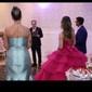 Princess V-neck Organza Tiered Prom Dresses With Appliques