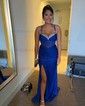 Mermaid V-neck Glitter Corset Prom Dresses With Ruched