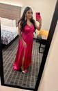 A-line V-neck Silk-like Satin Floor-length Prom Dresses With Split Front