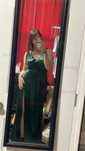 A-line V-neck Silk-like Satin Floor-length Prom Dresses With Split Front