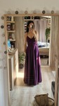 A-line V-neck Silk-like Satin Floor-length Prom Dresses With Split Front