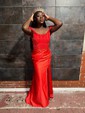 Sheath/Column Off-the-shoulder Satin Corset Prom Dresses
