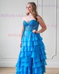 Ball Gown Strapless Chiffon Tiered Prom Dresses With Appliques
