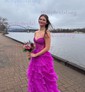 Ball Gown Strapless Chiffon Tiered Prom Dresses With Appliques