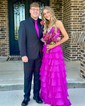 Ball Gown Strapless Chiffon Tiered Prom Dresses With Appliques