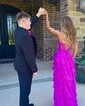 Ball Gown Strapless Chiffon Tiered Prom Dresses With Appliques