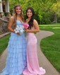 Ball Gown Strapless Chiffon Tiered Prom Dresses With Appliques