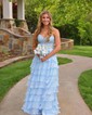 Ball Gown Strapless Chiffon Tiered Prom Dresses With Appliques
