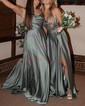 A-line Cowl Neck Satin Prom Dresses With Ruched