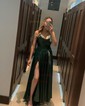 A-line Cowl Neck Satin Prom Dresses With Ruched