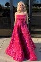 Ball Gown Strapless Satin Floral Prom Dresses With Ruched