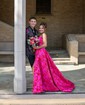 Ball Gown Strapless Satin Floral Prom Dresses With Ruched