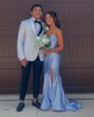 Mermaid Scoop Neck Satin Corset Prom Dresses