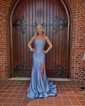 Mermaid Scoop Neck Satin Corset Prom Dresses